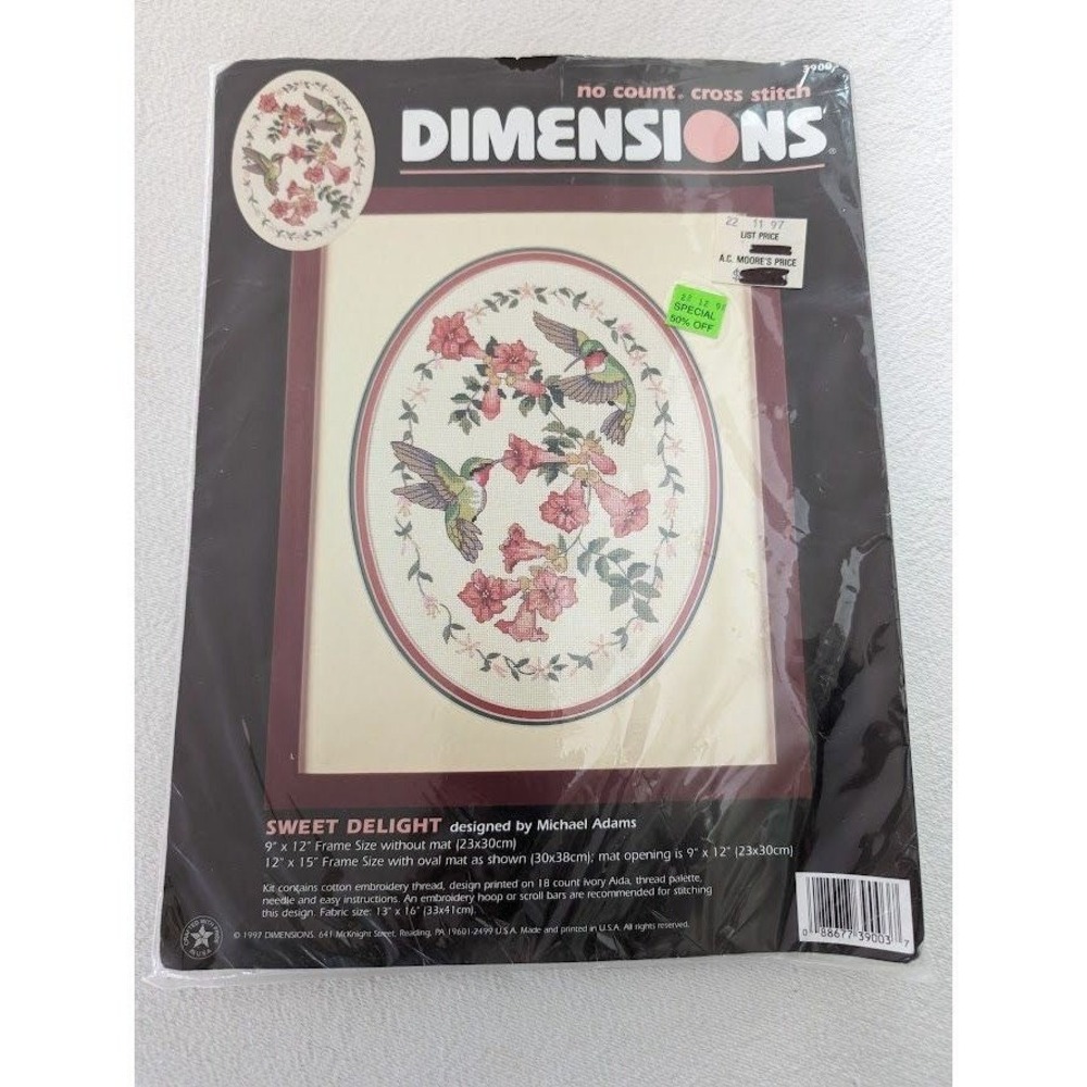 Dimensions Counted Cross Stitch Kit Sweet Delight 39003 Floral‎ Hummingbird RARE